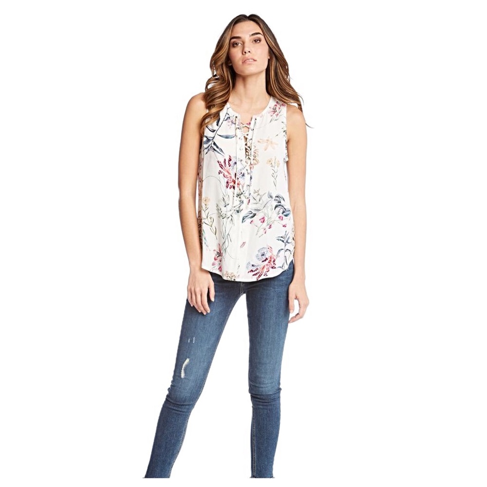 Floral Lace Up Sleeveless Top by Fifteen Twenty - Picture 4 of 4